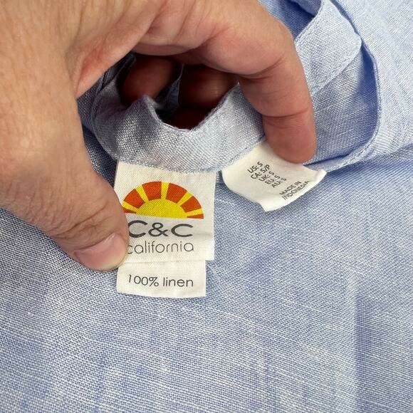 C&C California 100% Linen Small Blue Lagenlook Beachy Relaxed fit Women's Top - Picture 7 of 10